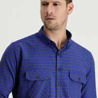 Saks Mavi Uzun Kol Slim Fit Dar Kesim Ekose Shacket Oduncu Pamuklu Gömlek