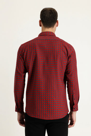 Açık Kırmızı Uzun Kol Slim Fit Dar Kesim Ekose Shacket Oduncu Pamuklu Gömlek