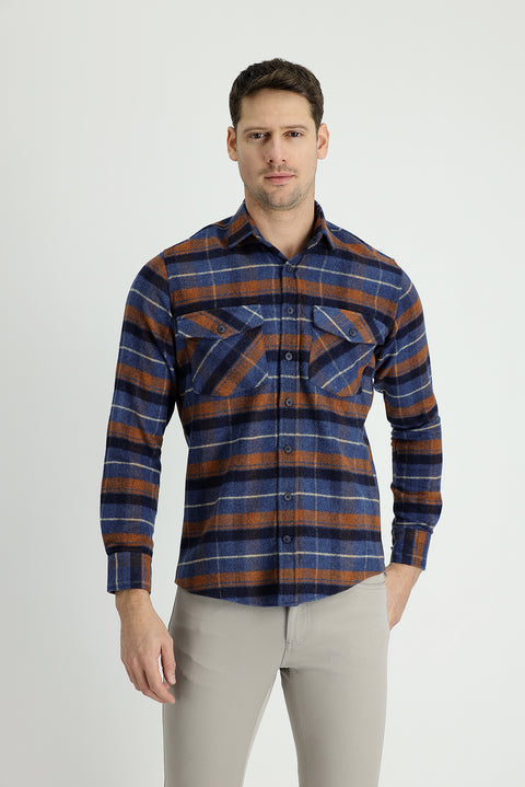 Aviator Blue Long Sleeve Plaid Shacket Lumberjack Shirt