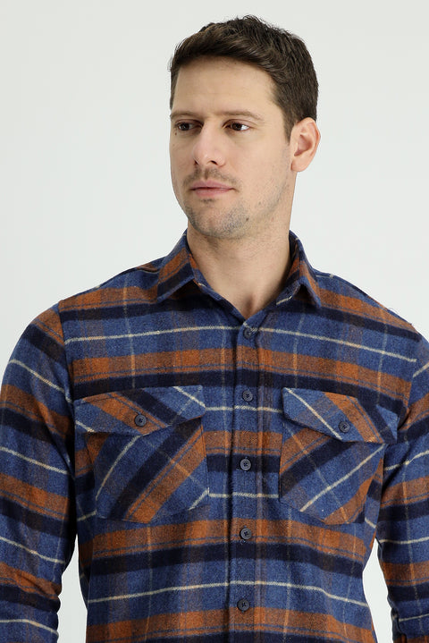 Aviator Blue Long Sleeve Plaid Shacket Lumberjack Shirt