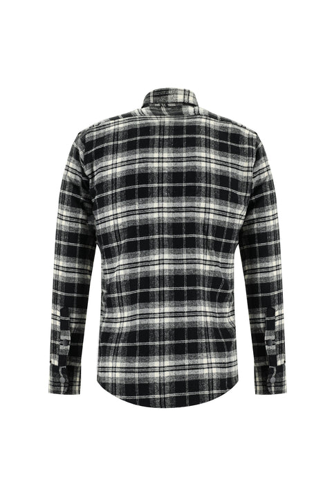Siyah Uzun Kol Slim Fit Dar Kesim Ekose Oduncu Gömlek