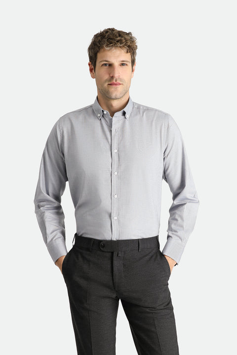 Orta Gri Uzun Kol Regular Fit Oxford Pamuk Gömlek