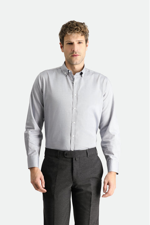 Orta Gri Uzun Kol Regular Fit Oxford Pamuk Gömlek