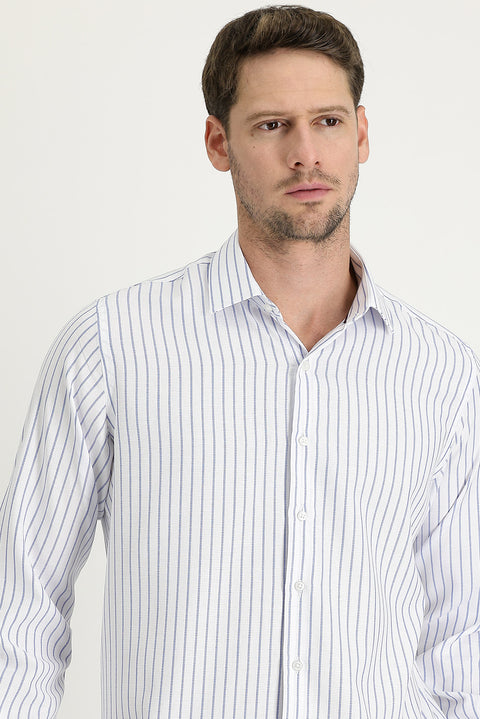 Açık Mavi Uzun Kol Regular Fit Çizgili Gömlek
