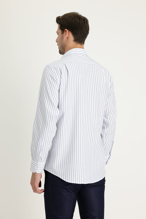 Açık Mavi Uzun Kol Regular Fit Çizgili Gömlek