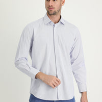 Orta Lacivert Uzun Kol Regular Fit Çizgili Pamuklu Kolay Ütülenebilir Gömlek