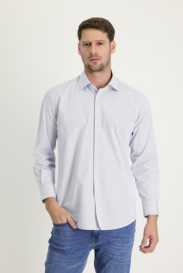 Orta Lacivert Uzun Kol Regular Fit Çizgili Pamuklu Kolay Ütülenebilir Gömlek