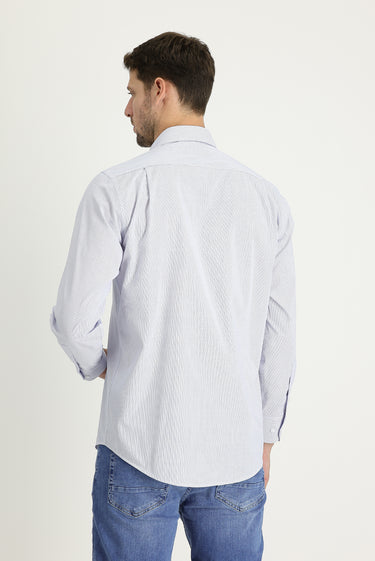 Orta Lacivert Uzun Kol Regular Fit Çizgili Pamuklu Kolay Ütülenebilir Gömlek