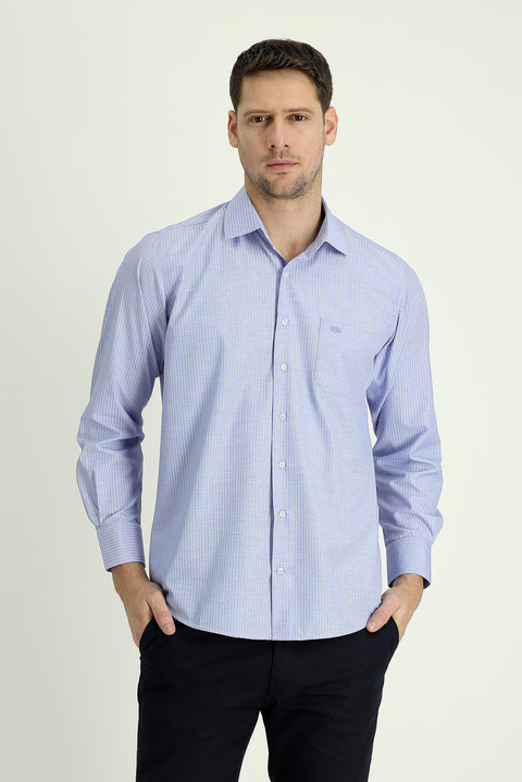 Orta Lacivert Uzun Kol Regular Fit Çizgili Gömlek