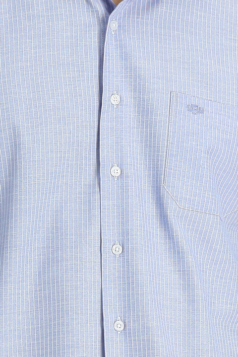 Orta Lacivert Uzun Kol Regular Fit Çizgili Gömlek