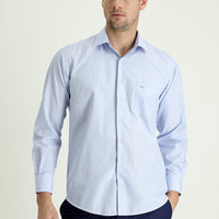 Uçuk Mavi Uzun Kol Regular Fit Çizgili Pamuklu Kolay Ütülenebilir Gömlek