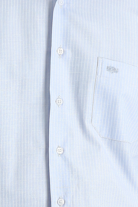 Uçuk Mavi Uzun Kol Regular Fit Çizgili Pamuklu Kolay Ütülenebilir Gömlek