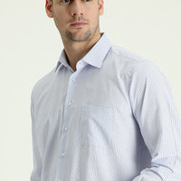 Açık Mavi Uzun Kol Regular Fit Çizgili Pamuklu Gömlek