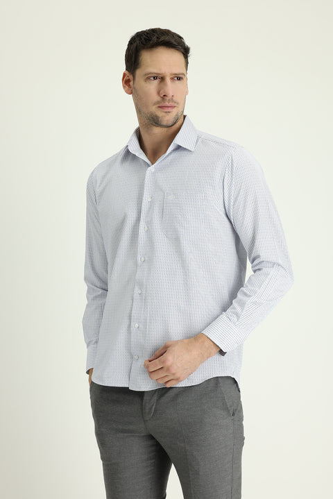 Light Blue Long Sleeve Classic Striped Cotton Shirt