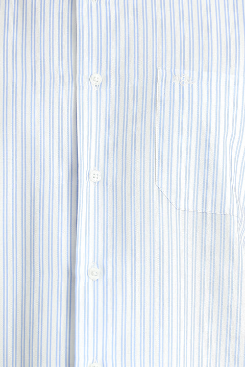 Açık Mavi Uzun Kol Regular Fit Çizgili Pamuklu Gömlek