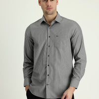 Açık Siyah Uzun Kol Regular Fit Çizgili Pamuklu Gömlek