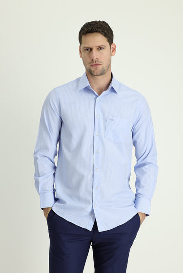 Uçuk Mavi Uzun Kol Regular Fit Çizgili Gömlek
