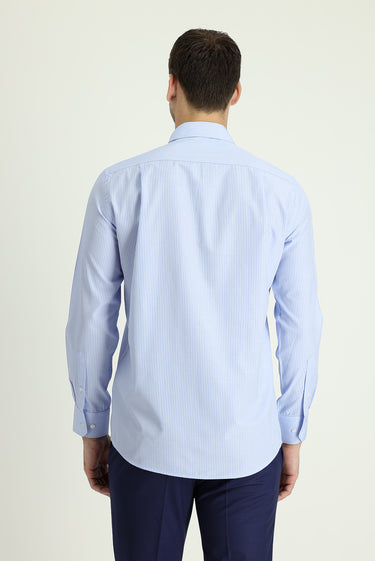 Uçuk Mavi Uzun Kol Regular Fit Çizgili Gömlek
