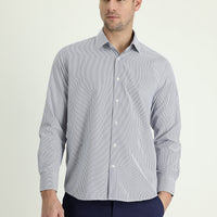 Medium Navy Long Sleeve Regular Fit Striped Cotton Shirt