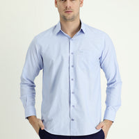 Light Blue Long Sleeve Regular Fit Plaid Cotton Shirt