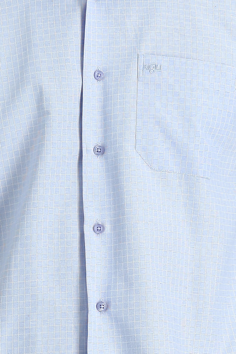 Light Blue Long Sleeve Regular Fit Plaid Cotton Shirt