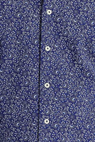  Koyu Lacivert Uzun Kol Slim Fit Dar Kesim Baskılı Pamuk Gömlek
