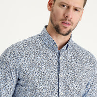 Açık Mavi Uzun Kol Slim Fit Dar Kesim Baskılı Pamuk Gömlek