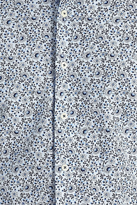 Açık Mavi Uzun Kol Slim Fit Dar Kesim Baskılı Pamuk Gömlek