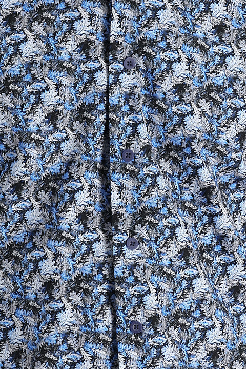 Koyu Mavi  Uzun Kol Slim Fit Dar Kesim Baskılı Pamuk Gömlek