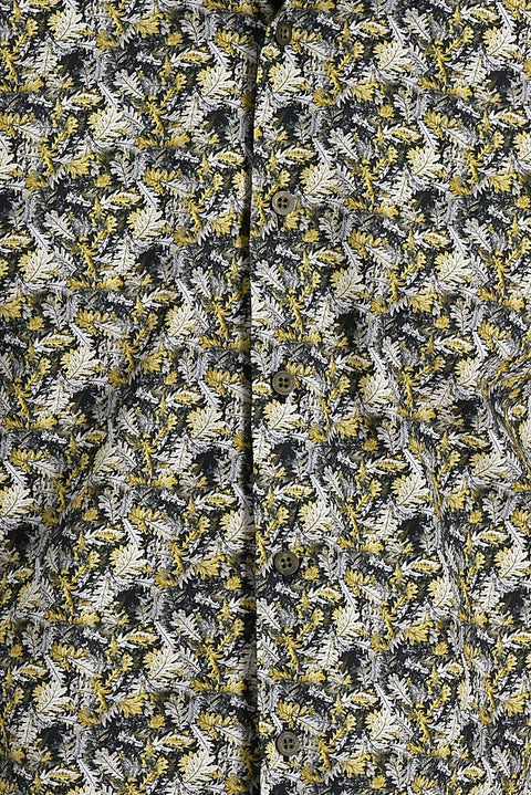 Hardal Uzun Kol Slim Fit Dar Kesim Baskılı Pamuk Gömlek