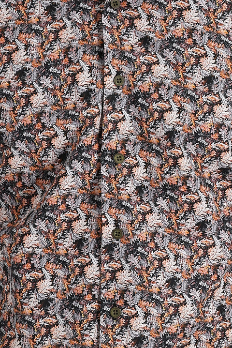 Orta Turuncu Uzun Kol Slim Fit Dar Kesim Baskılı Pamuk Gömlek