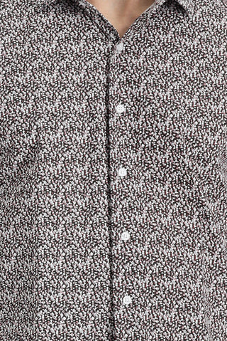  Siyah Uzun Kol Slim Fit Dar Kesim Baskılı Pamuk Gömlek