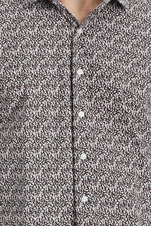 Siyah Uzun Kol Slim Fit Dar Kesim Baskılı Pamuk Gömlek