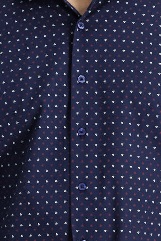  Koyu Lacivert Uzun Kol Slim Fit Dar Kesim Baskılı Pamuk Gömlek