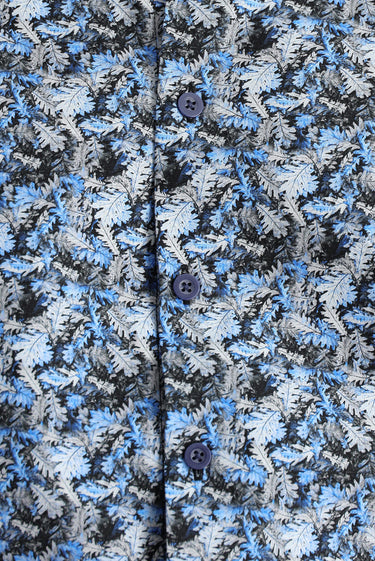 Koyu Mavi  Uzun Kol Slim Fit Dar Kesim Baskılı Pamuk Gömlek