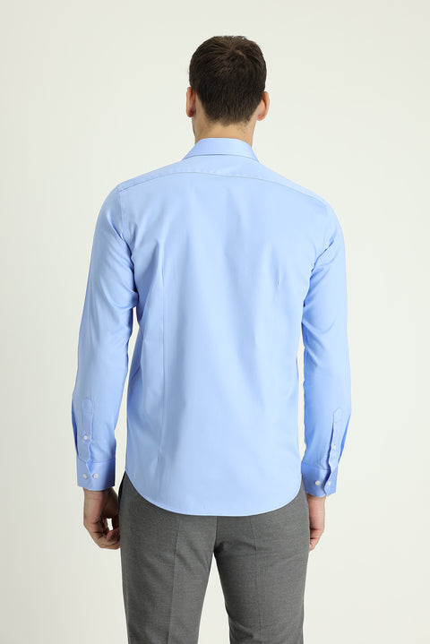 Açık Mavi Uzun Kol Slim Fit Dar Kesim Klasik Pamuk Gömlek
