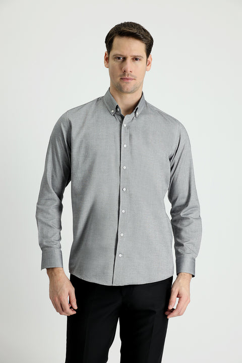 Black Long Sleeve Slim Fit Narrow Cut Oxford Cotton Button-Down Collar Shirt