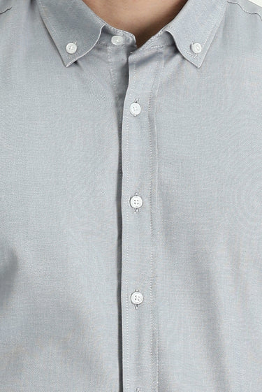 Orta Gri Uzun Kol Slim Fit Dar Kesim Oxford Pamuk Düğmeli Yaka Gömlek