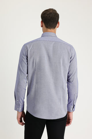  Koyu Lacivert Uzun Kol Slim Fit Dar Kesim Oxford Pamuk Düğmeli Yaka Gömlek