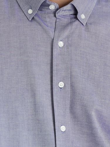 Koyu Lacivert Uzun Kol Slim Fit Dar Kesim Oxford Pamuk Düğmeli Yaka Gömlek