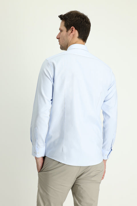 Light Blue Long Sleeve Slim Fit Narrow Cut Oxford Cotton Button-Down Collar Shirt