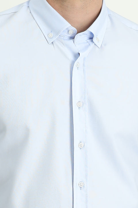 Light Blue Long Sleeve Slim Fit Narrow Cut Oxford Cotton Button-Down Collar Shirt