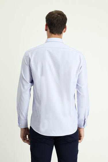  Açık Mavi Uzun Kol Slim Fit Dar Kesim Oxford Pamuk Düğmeli Yaka Gömlek
