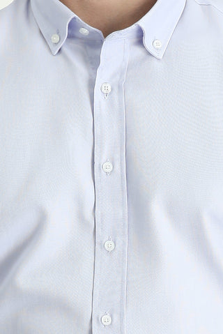  Açık Mavi Uzun Kol Slim Fit Dar Kesim Oxford Pamuk Düğmeli Yaka Gömlek