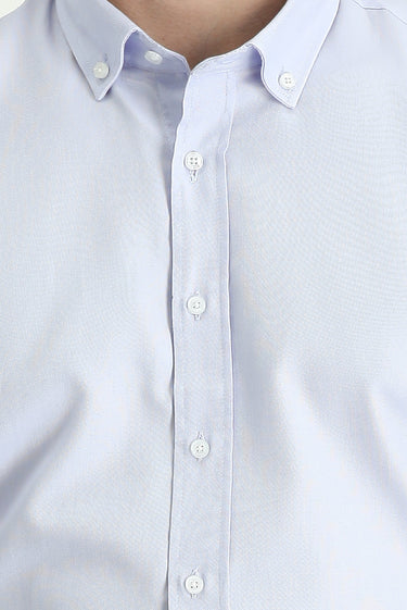 Açık Mavi Uzun Kol Slim Fit Dar Kesim Oxford Pamuk Düğmeli Yaka Gömlek