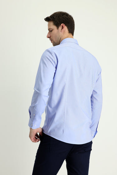 Mavi Uzun Kol Slim Fit Dar Kesim Oxford Pamuk Düğmeli Yaka Gömlek