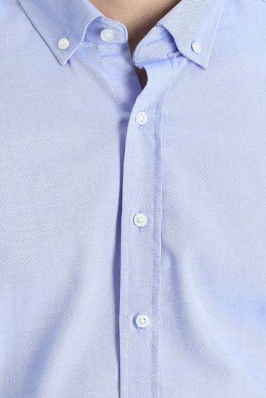 Mavi Uzun Kol Slim Fit Dar Kesim Oxford Pamuk Düğmeli Yaka Gömlek