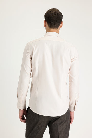 Açık Bej Uzun Kol Slim Fit Dar Kesim Oxford Pamuk Düğmeli Yaka Gömlek