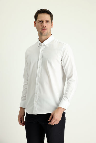  Beyaz Uzun Kol Slim Fit Dar Kesim Oxford Pamuk Düğmeli Yaka Gömlek