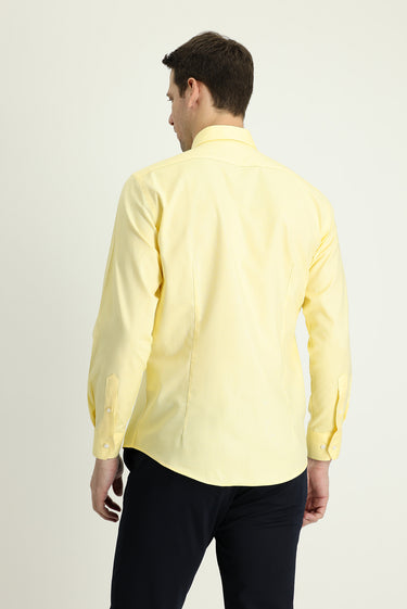  Açık Sarı Uzun Kol Slim Fit Dar Kesim Oxford Pamuk Düğmeli Yaka Gömlek